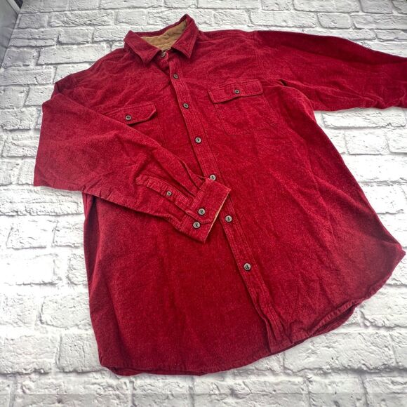 Work N Sport Button Up Flannel Shirt Men's Size XL Burgundy Long Sleeve Pockets - Picture 1 of 9